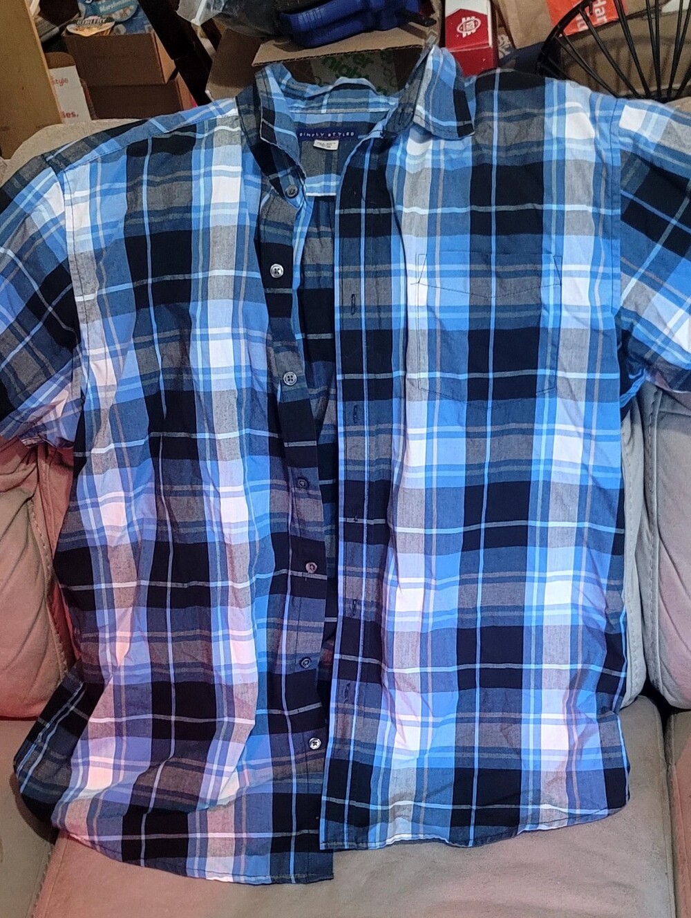 Blue and Black Plaid Short-Sleeve Button-Down Shirt